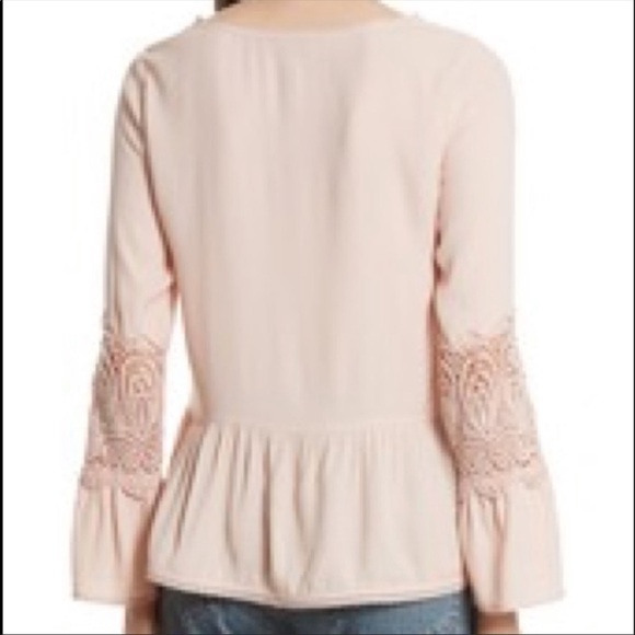 Joie Pink Crochet Bell Sleeve Blouse Sz S - Picture 3 of 8